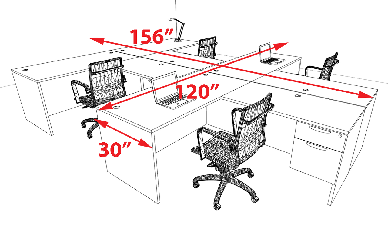 Four Person Modern Office Workstation Desk Set, #OT-SUL-SPN57