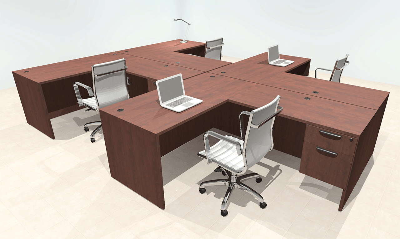 Four Person Modern Office Workstation Desk Set, #OT-SUL-SPN58
