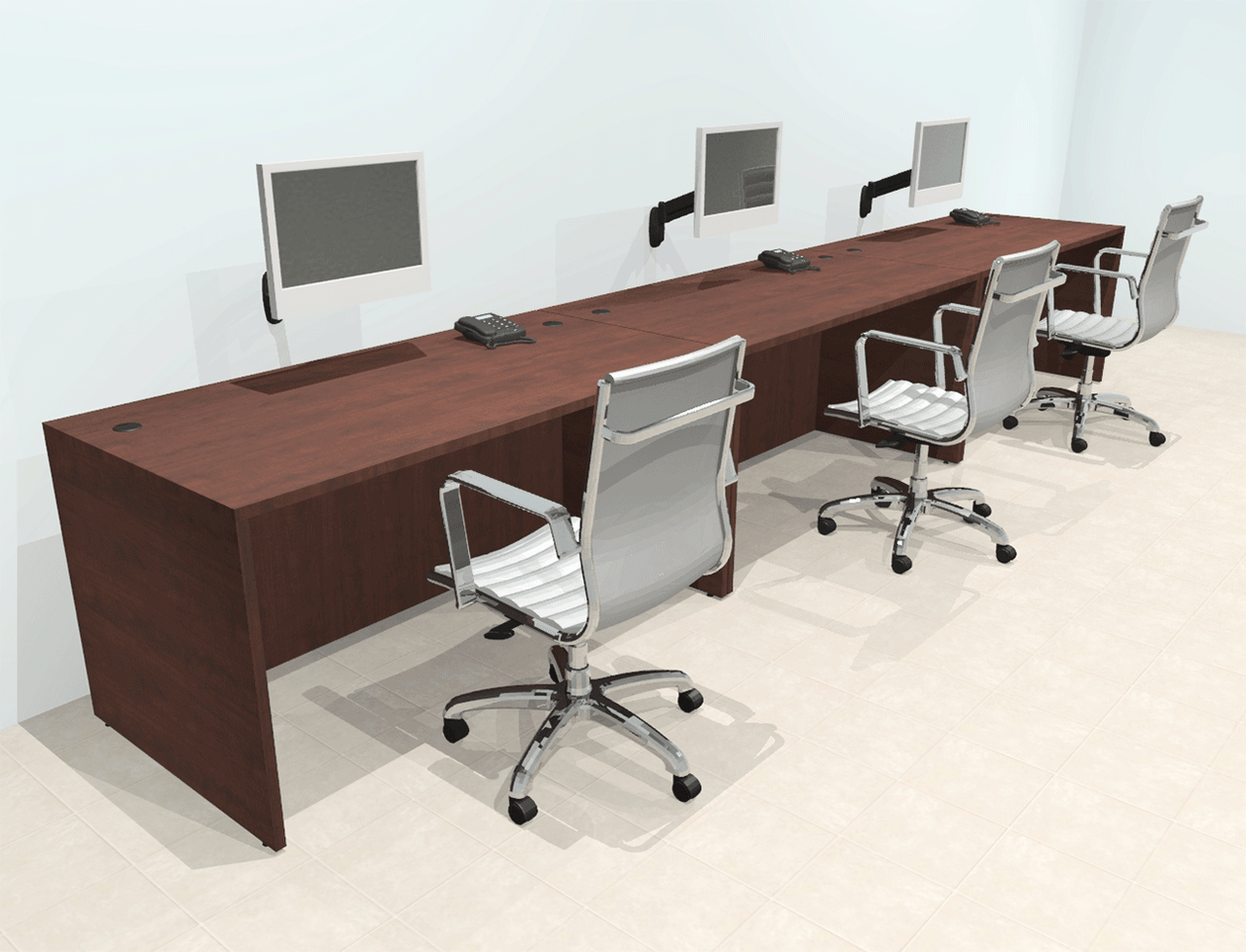 Three Person Modern Office Workstation Desk Set, #OT-SUL-SPN6