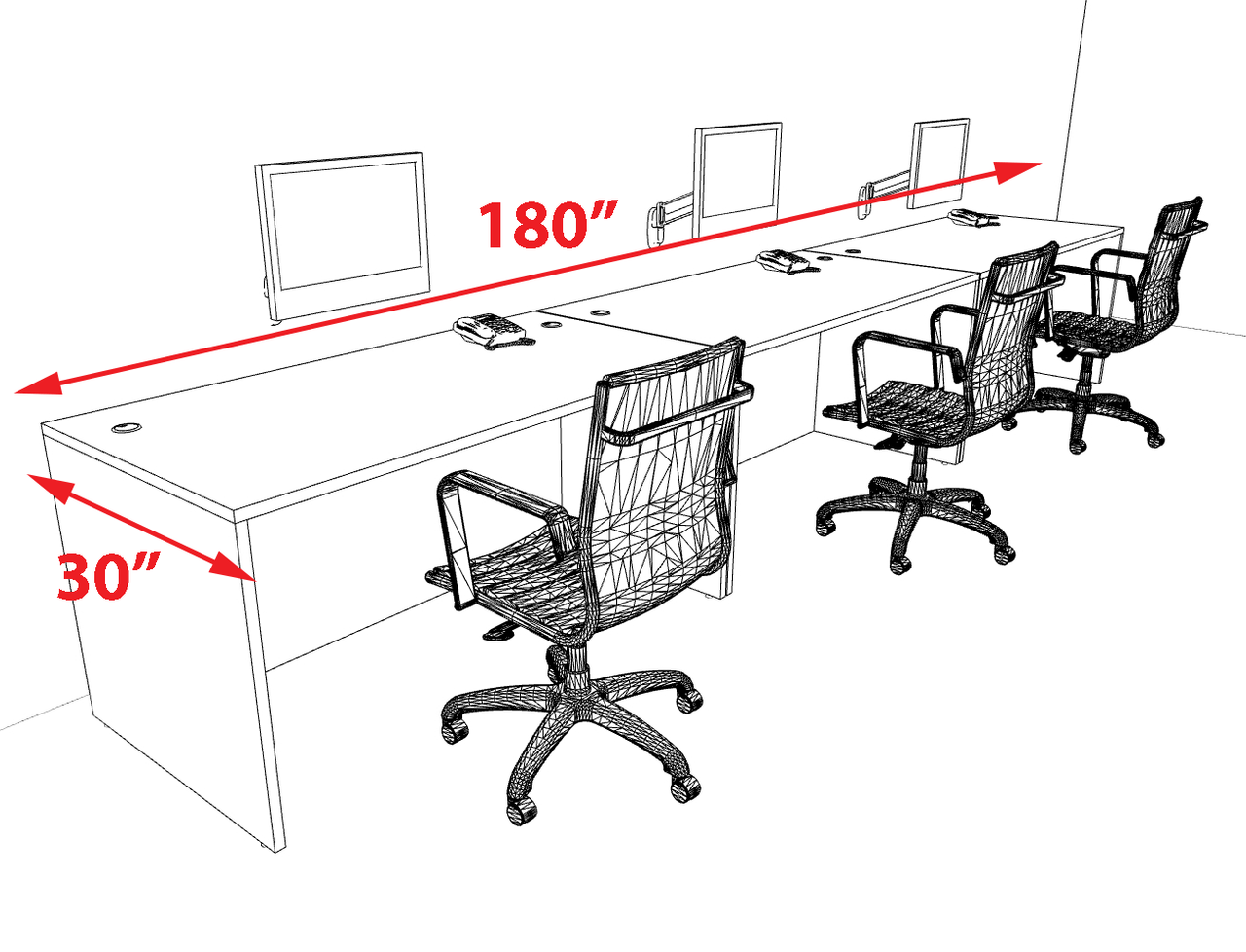 Three Person Modern Office Workstation Desk Set, #OT-SUL-SPN7