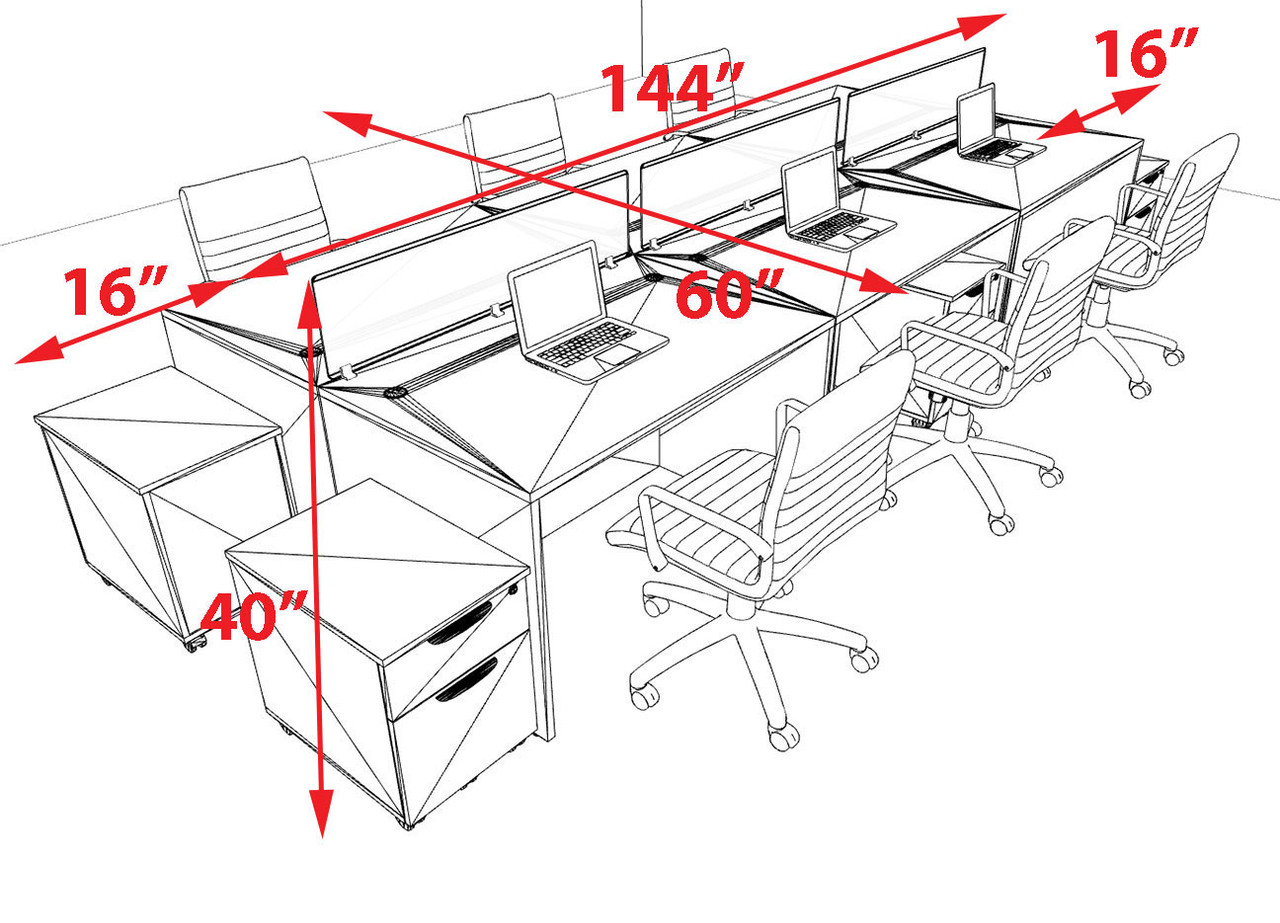 Six Person Modern Acrylic Divider Office Workstation Desk Set, #OT-SUS-FP46