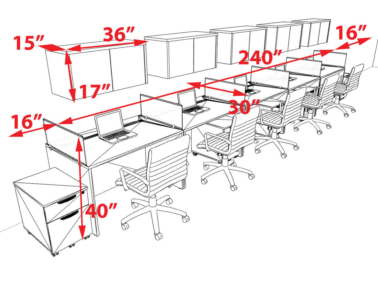 Five Person Modern Acrylic Divider Office Workstation Desk Set, #OT-SUS-SP65