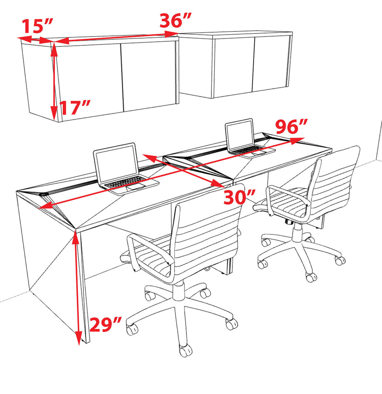 Two Person Modern No Panel Office Workstation Desk Set, #OT-SUS-SPN27