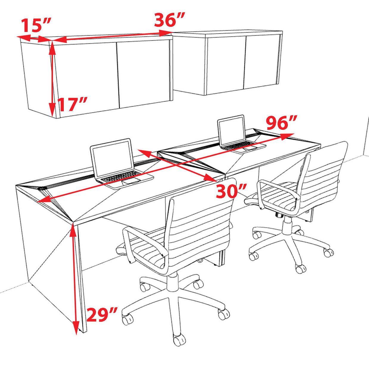 Two Person Modern No Panel Office Workstation Desk Set, #OT-SUS-SPN29