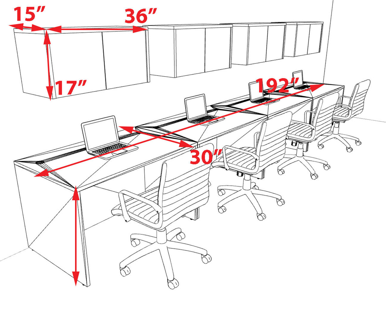 Four Person Modern No Panel Office Workstation Desk Set, #OT-SUS-SPN36