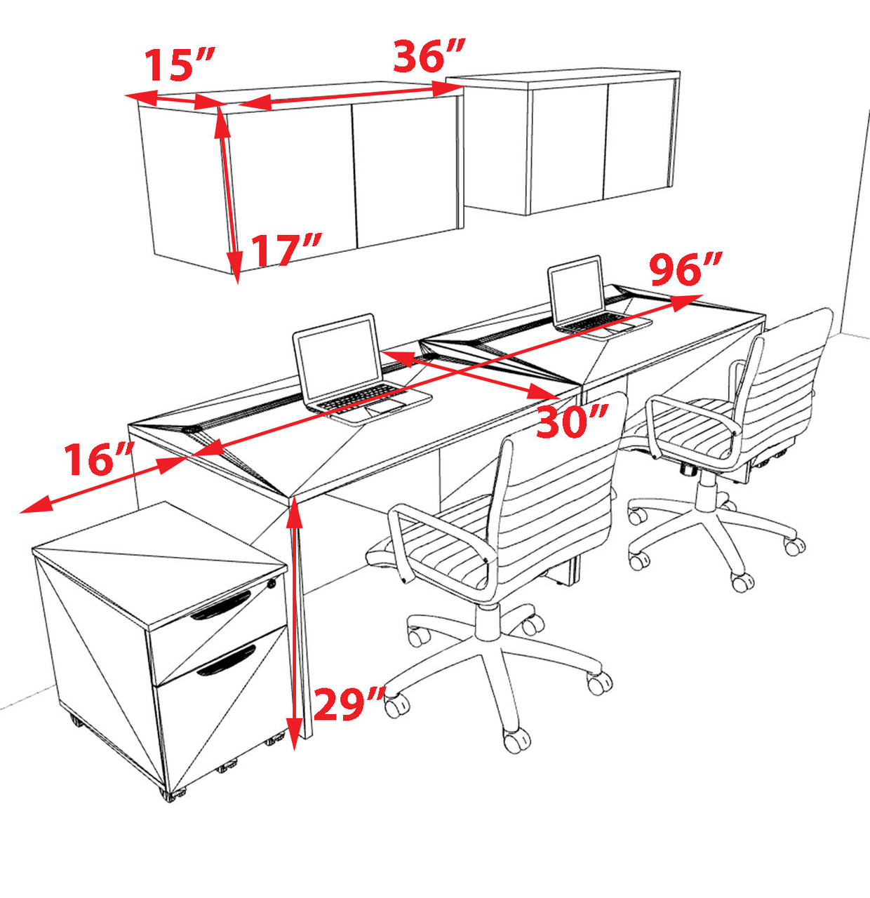 Two Person Modern No Panel Office Workstation Desk Set, #OT-SUS-SPN46