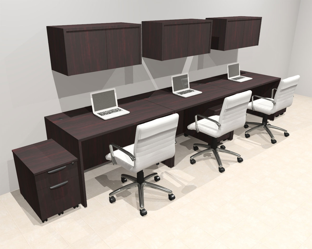 Three Person Modern No Panel Office Workstation Desk Set, #OT-SUS-SPN53