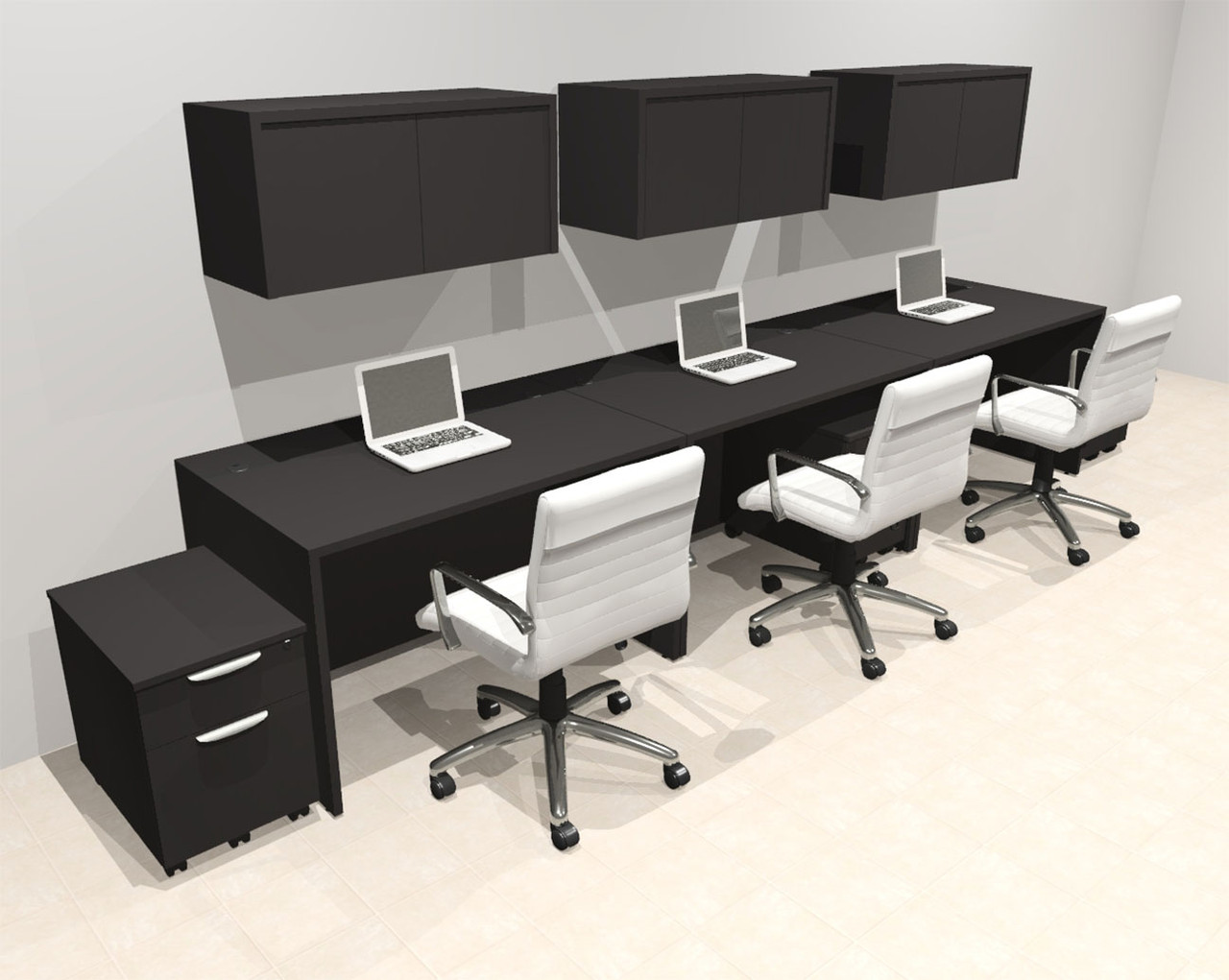 Three Person Modern No Panel Office Workstation Desk Set, #OT-SUS-SPN54