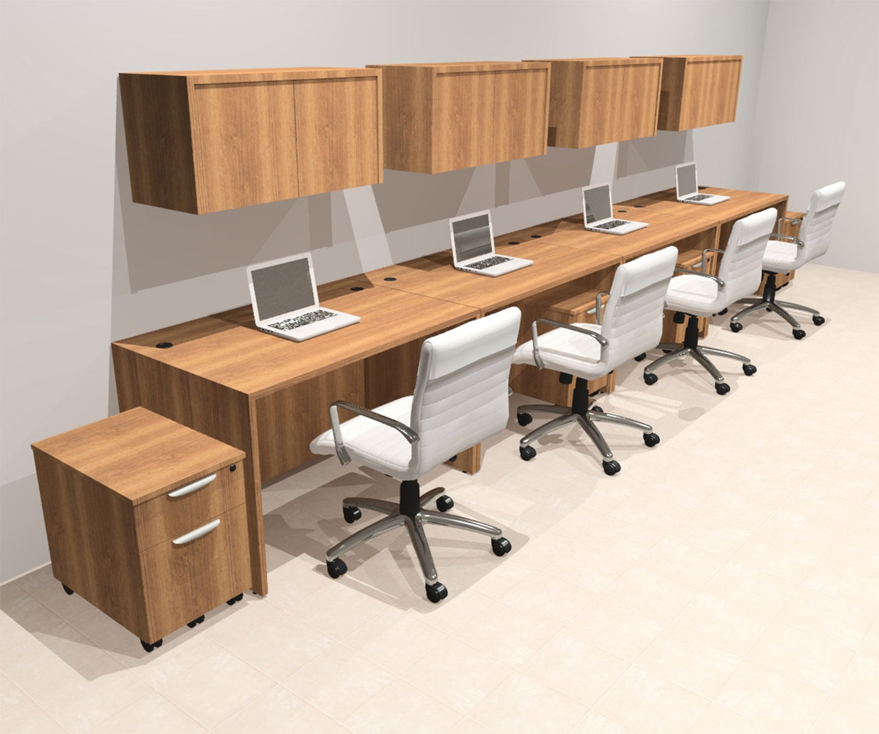 Four Person Modern No Panel Office Workstation Desk Set, #OT-SUS-SPN56