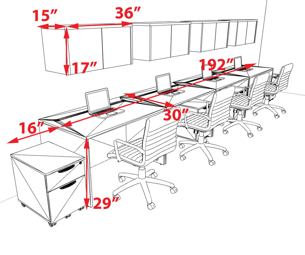Four Person Modern No Panel Office Workstation Desk Set, #OT-SUS-SPN57