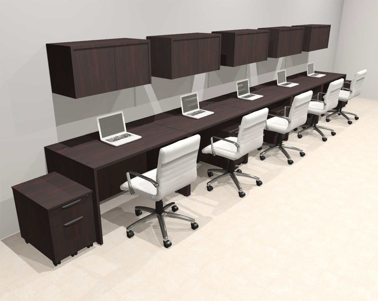 Five Person Modern No Panel Office Workstation Desk Set, #OT-SUS-SPN63