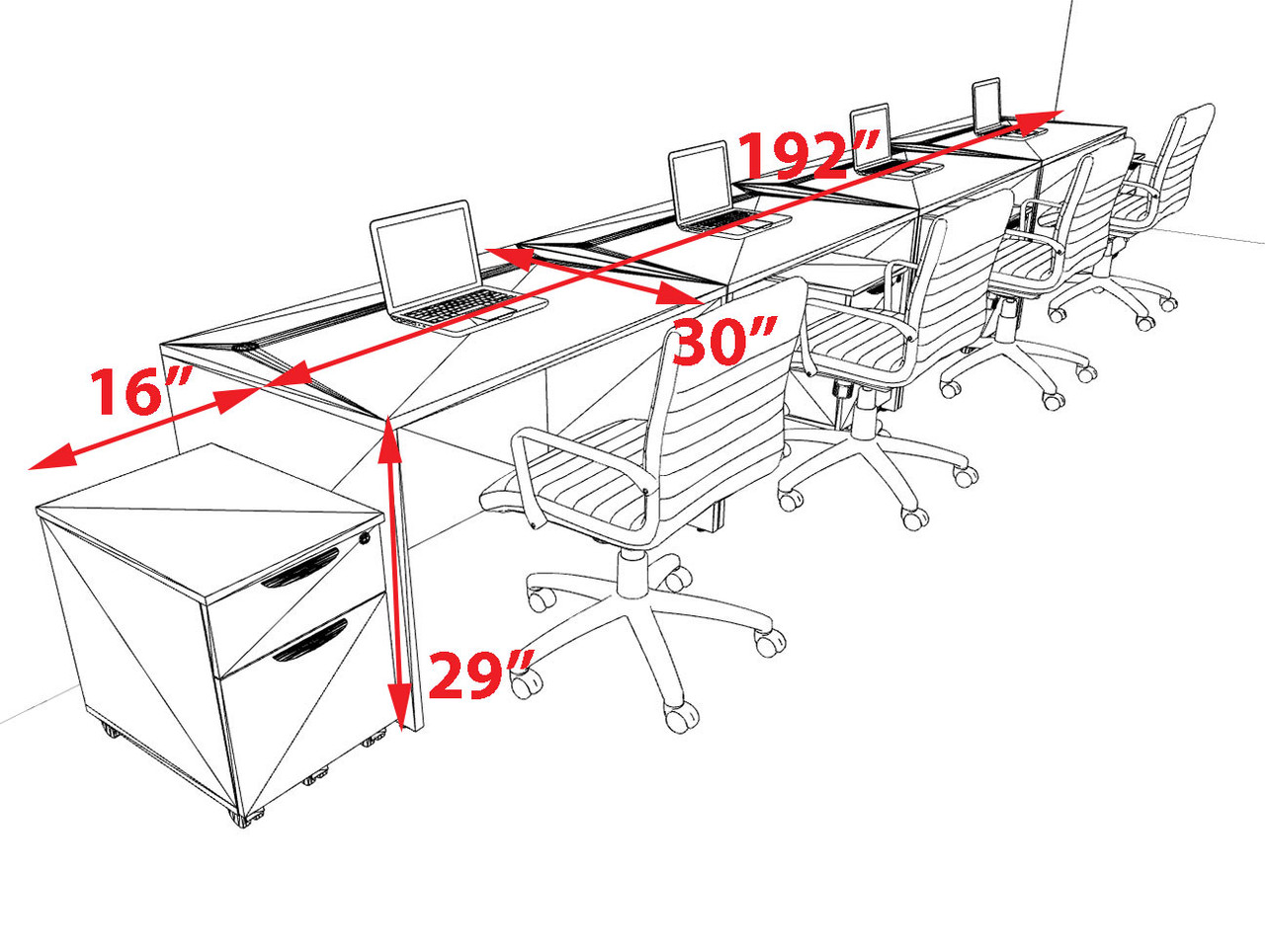 Four Person Modern No Panel Office Workstation Desk Set, #OT-SUS-SPN76