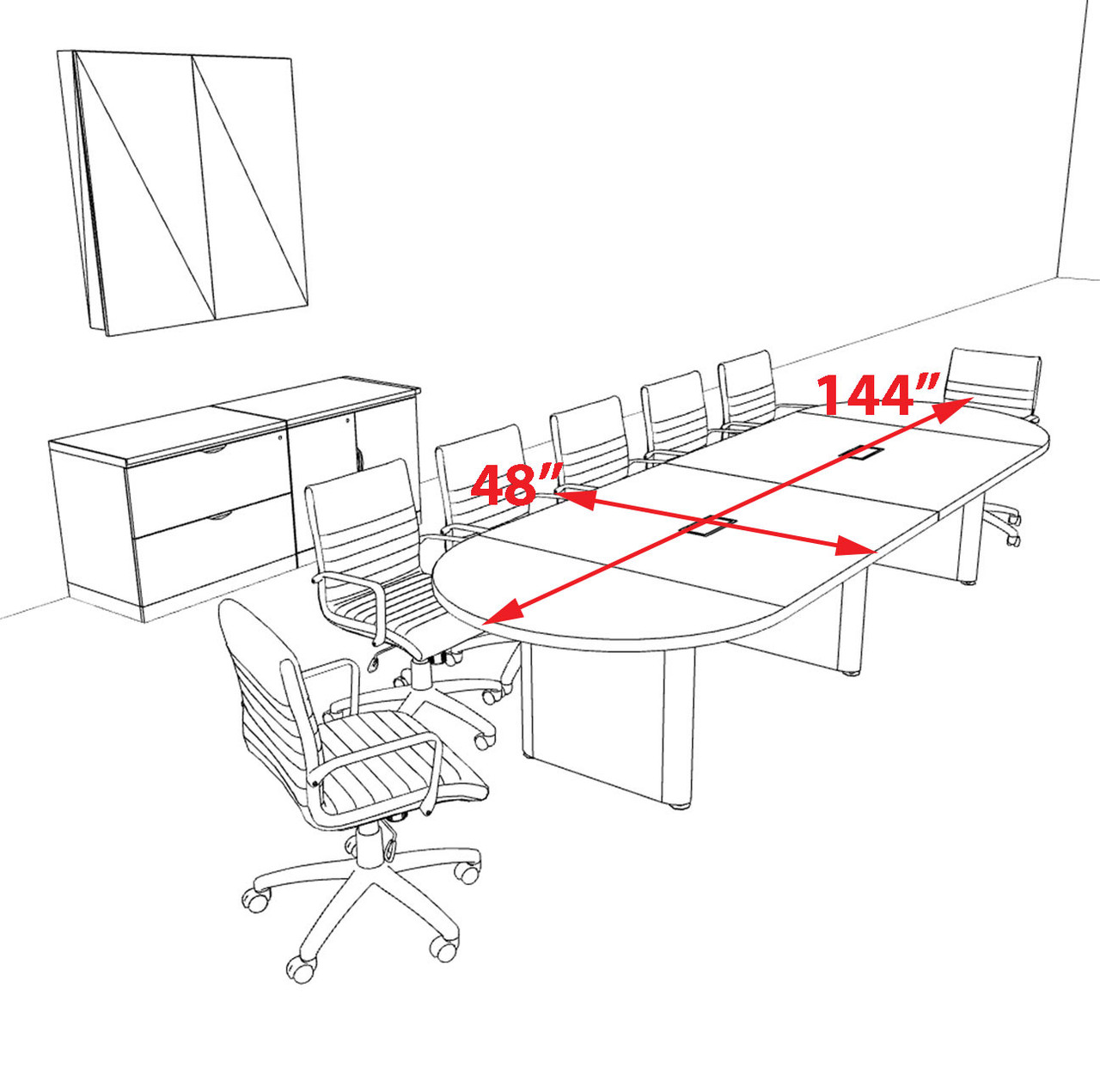 Racetrack Cable Management 12' Feet Conference Table, #OF-CON-CRP16