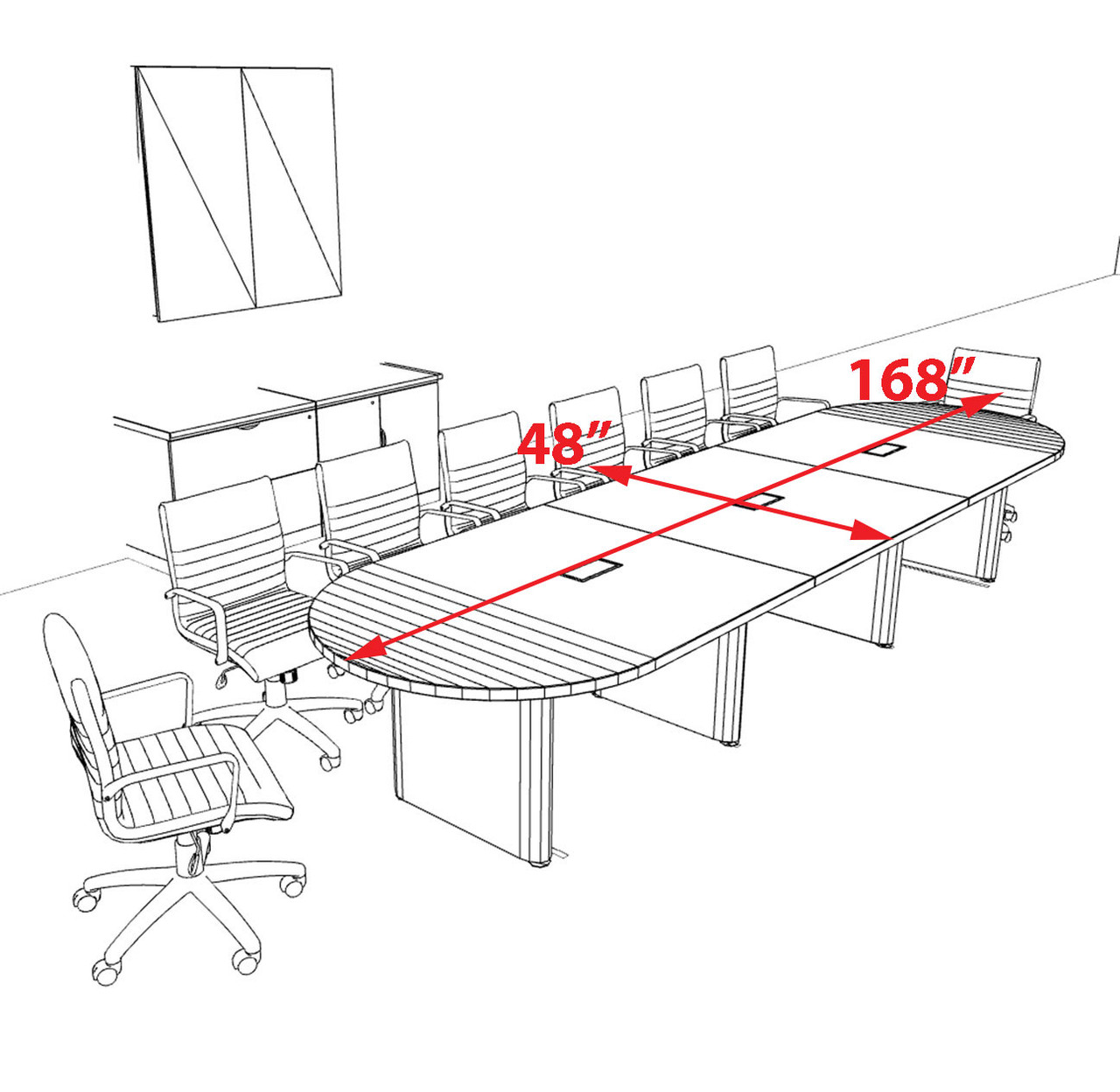 Racetrack Cable Management 14' Feet Conference Table, #OF-CON-CRP18