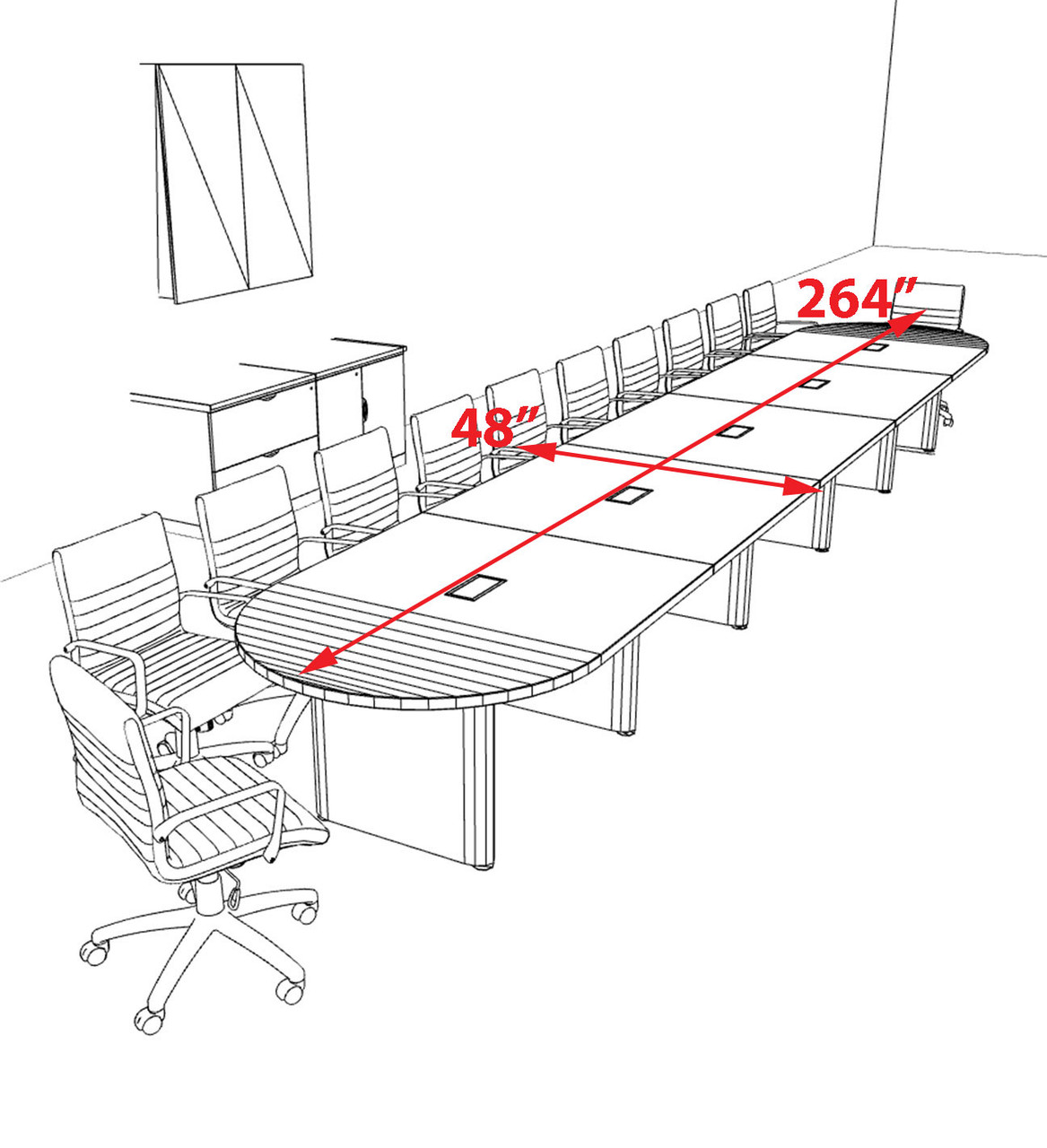 Racetrack Cable Management 22' Feet Conference Table, #OF-CON-CRP52