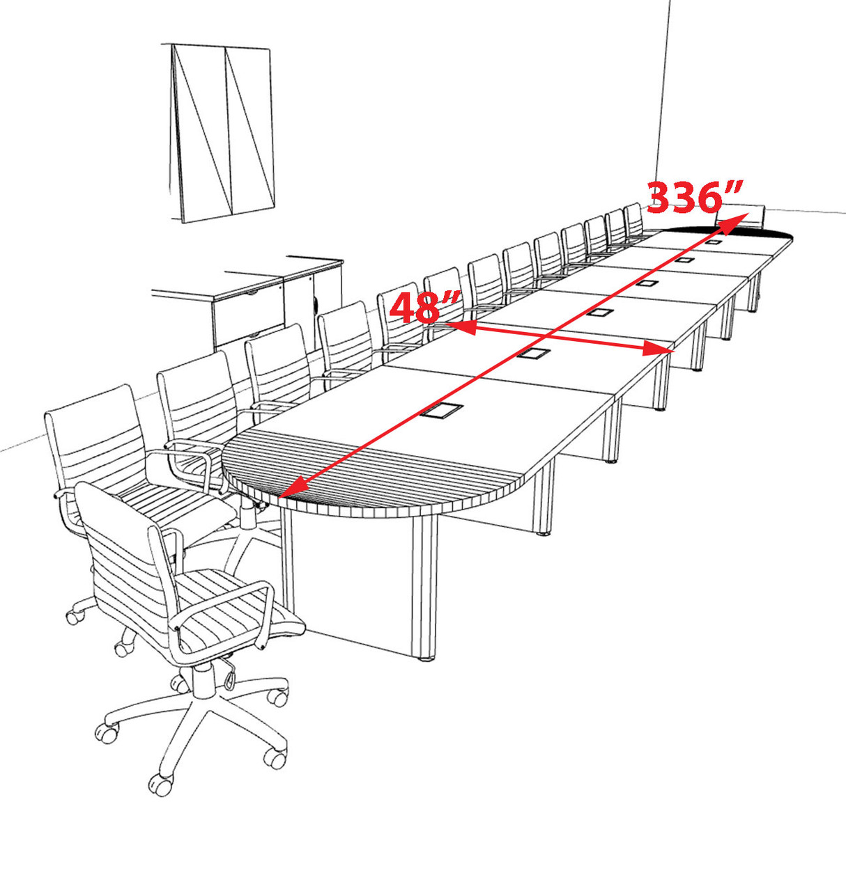 Racetrack Cable Management 28' Feet Conference Table, #OF-CON-CRP75