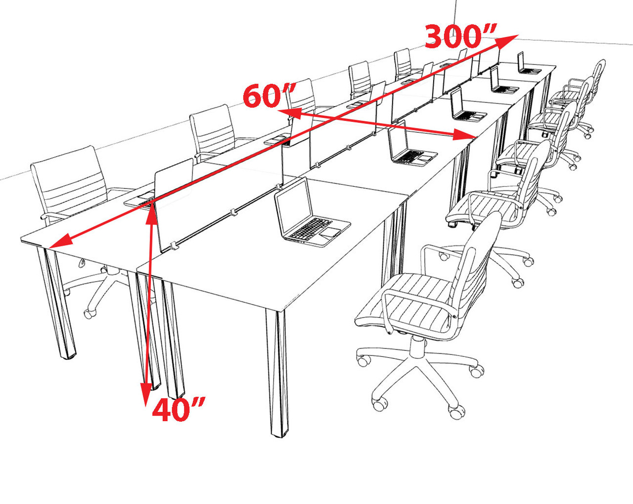 10 Person Modern  Metal Leg Office Workstation Desk Set, #OT-SUL-FPM25