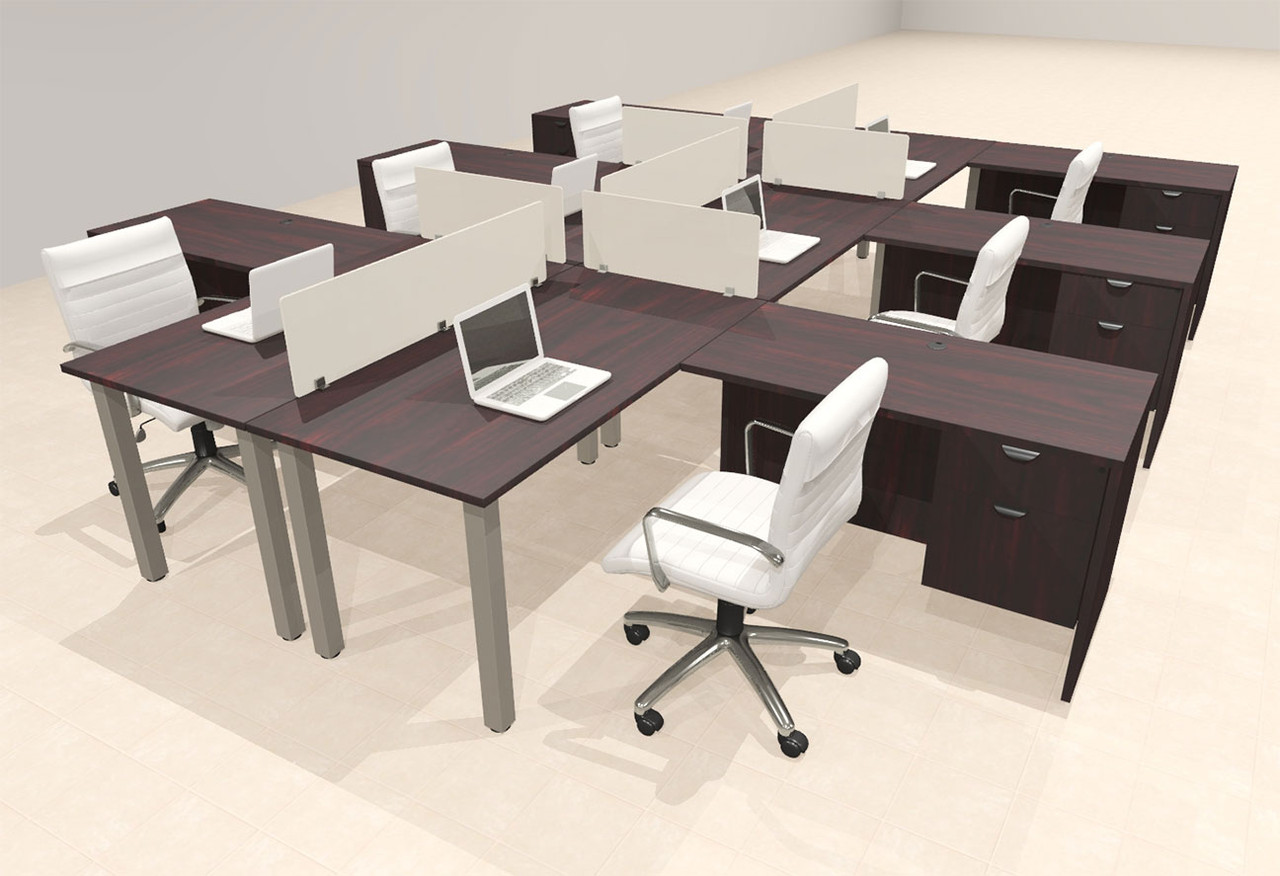 6 Person Modern  Metal Leg Office Workstation Desk Set, #OT-SUL-FPM128