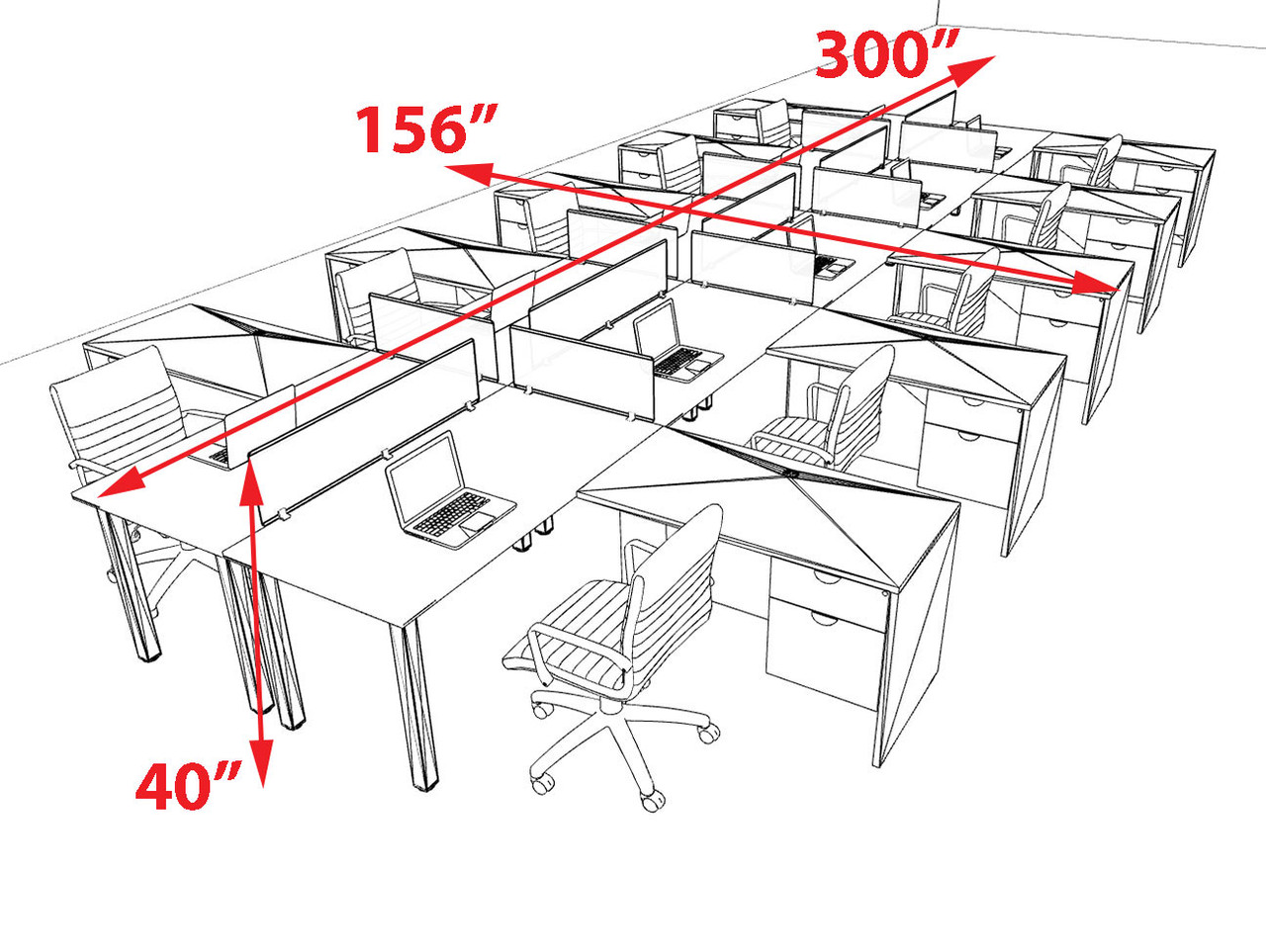 10 Person Modern  Metal Leg Office Workstation Desk Set, #OT-SUL-FPM139