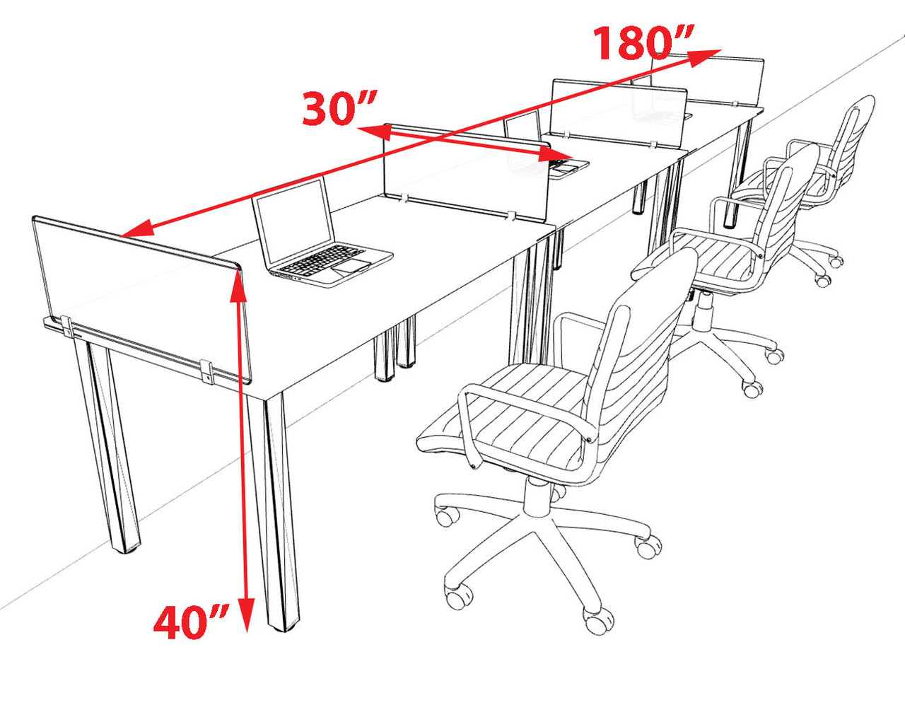3 Person Modern  Metal Leg Office Workstation Desk Set, #OT-SUL-SPM6