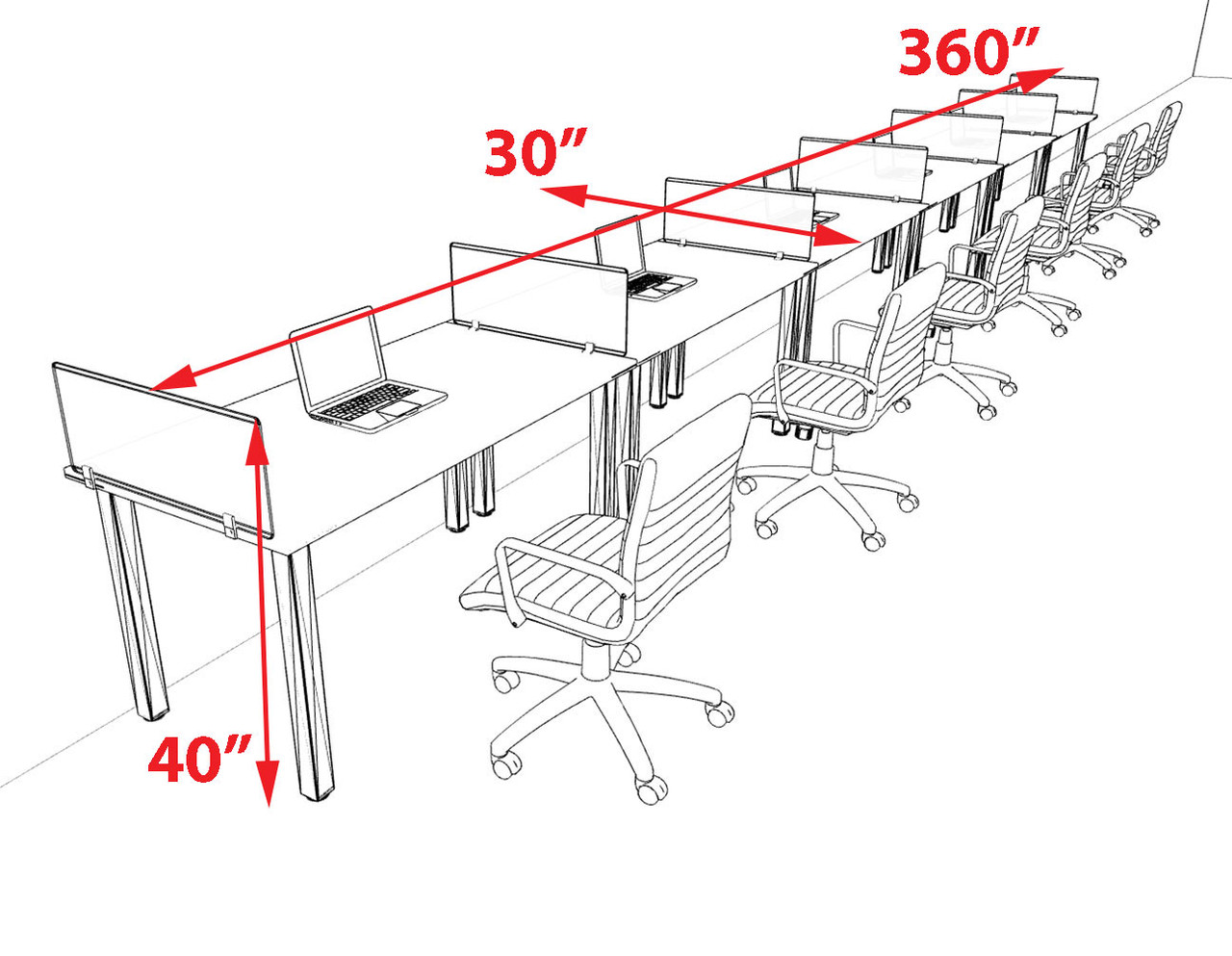 6 Person Modern  Metal Leg Office Workstation Desk Set, #OT-SUL-SPM22