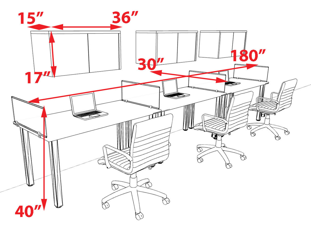 3 Person Modern  Metal Leg Office Workstation Desk Set, #OT-SUL-SPM58