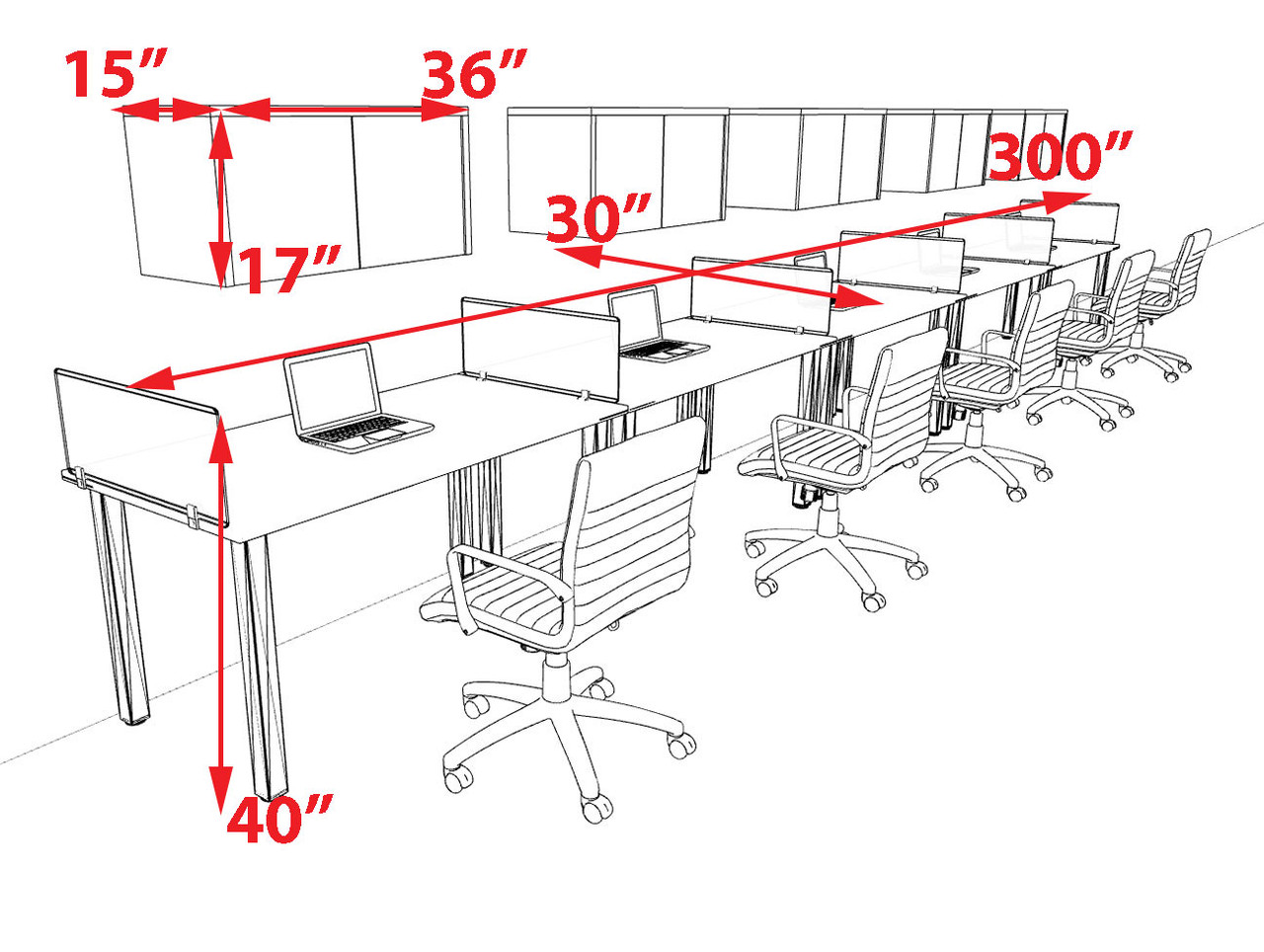 5 Person Modern  Metal Leg Office Workstation Desk Set, #OT-SUL-SPM66