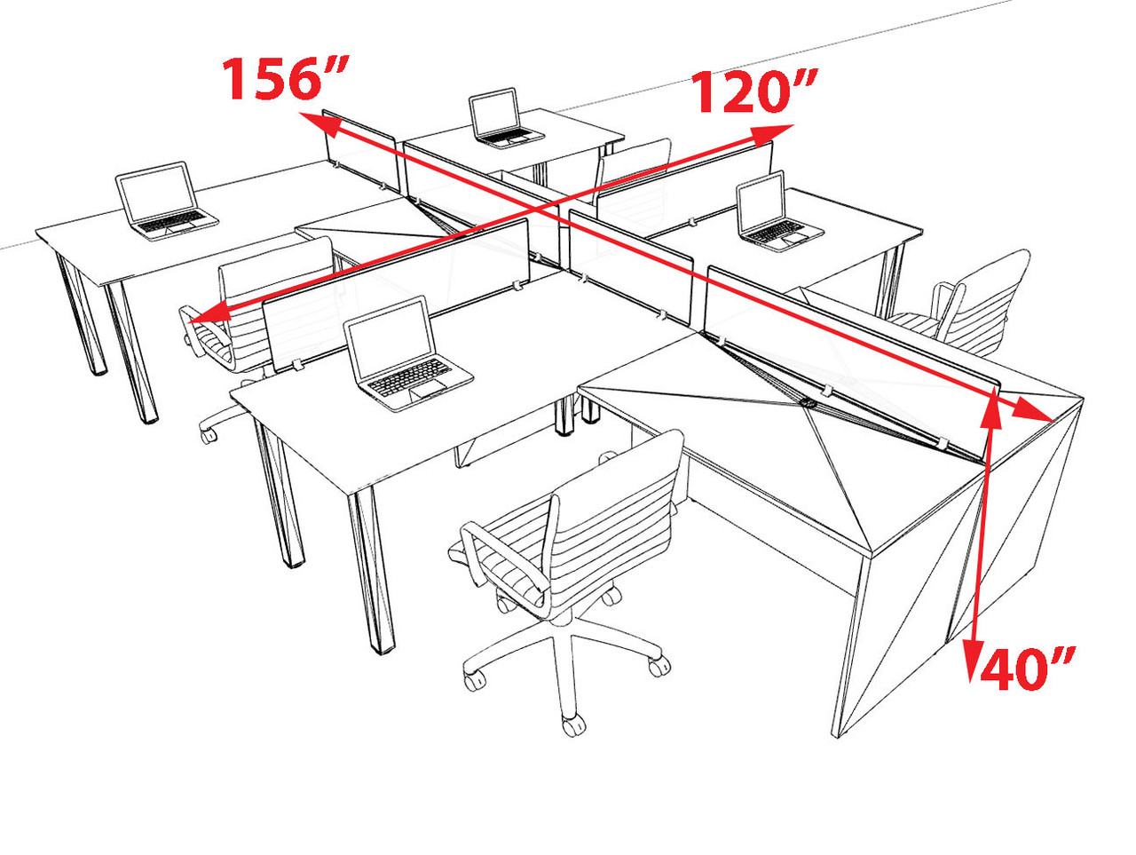 4 Person Modern  Metal Leg Office Workstation Desk Set, #OT-SUL-SPM110