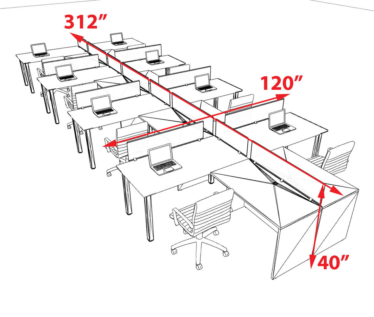 8 Person Modern  Metal Leg Office Workstation Desk Set, #OT-SUL-SPM117