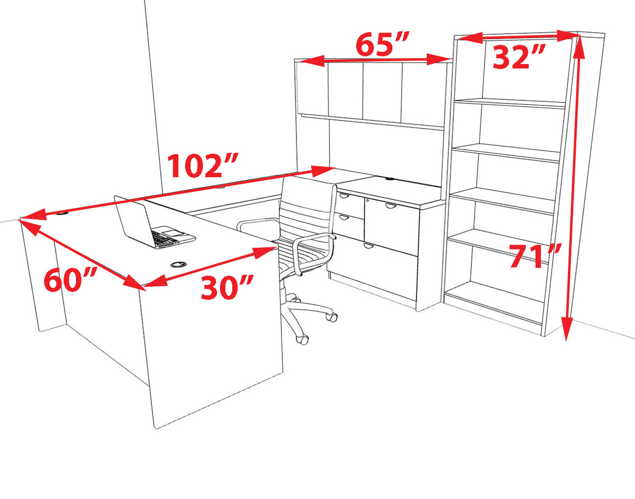6pcs U Shaped 60"w X 102"d Modern Executive Office Desk, #OT-SUS-U74