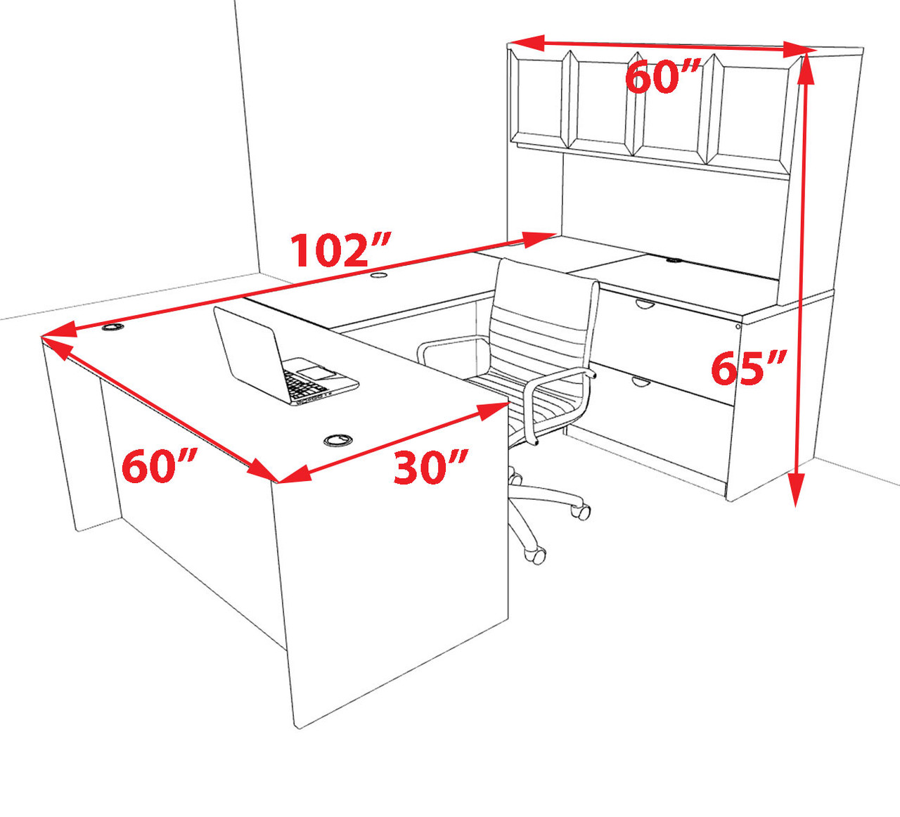 5pcs U Shaped 60"w X 102"d Modern Executive Office Desk, #OT-SUS-U85