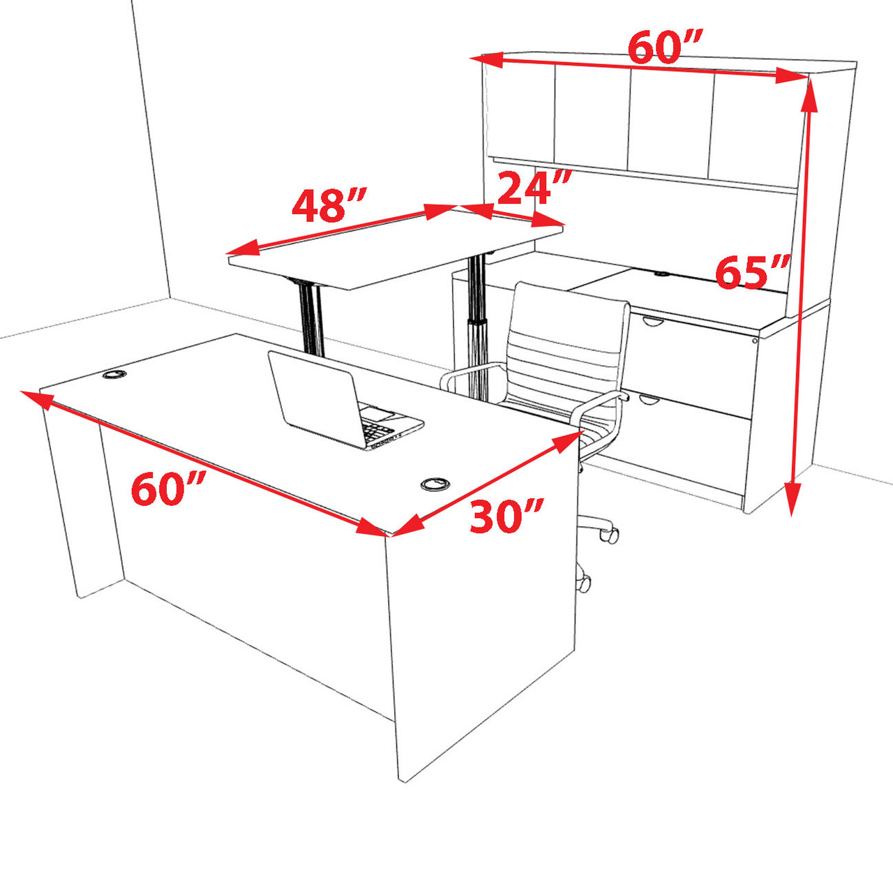 5pcs U Shaped 60"w X 102"d Modern Executive Office Desk, #OT-SUS-UH21