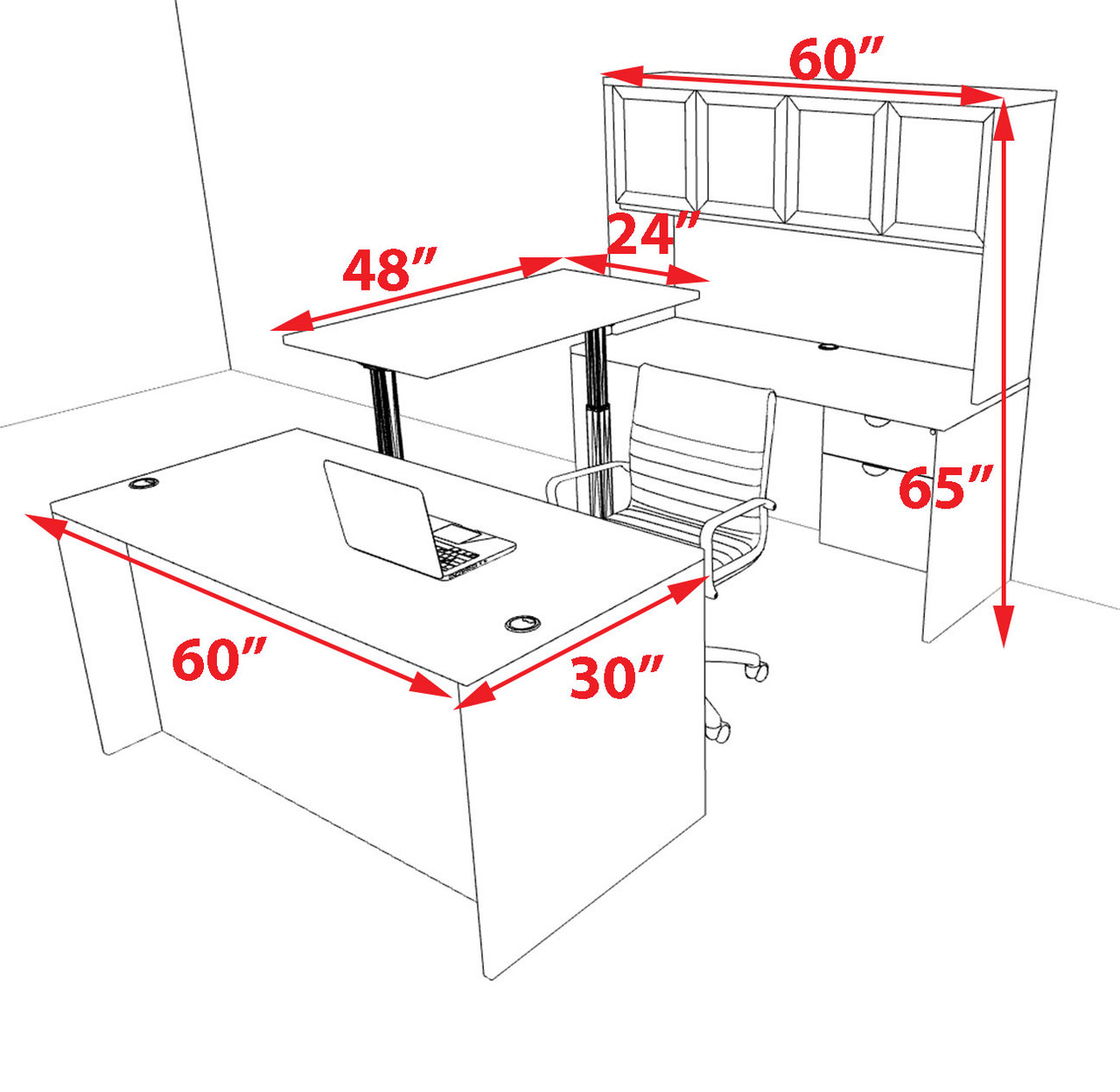 5pcs U Shaped 60"w X 102"d Modern Executive Office Desk, #OT-SUS-UH77