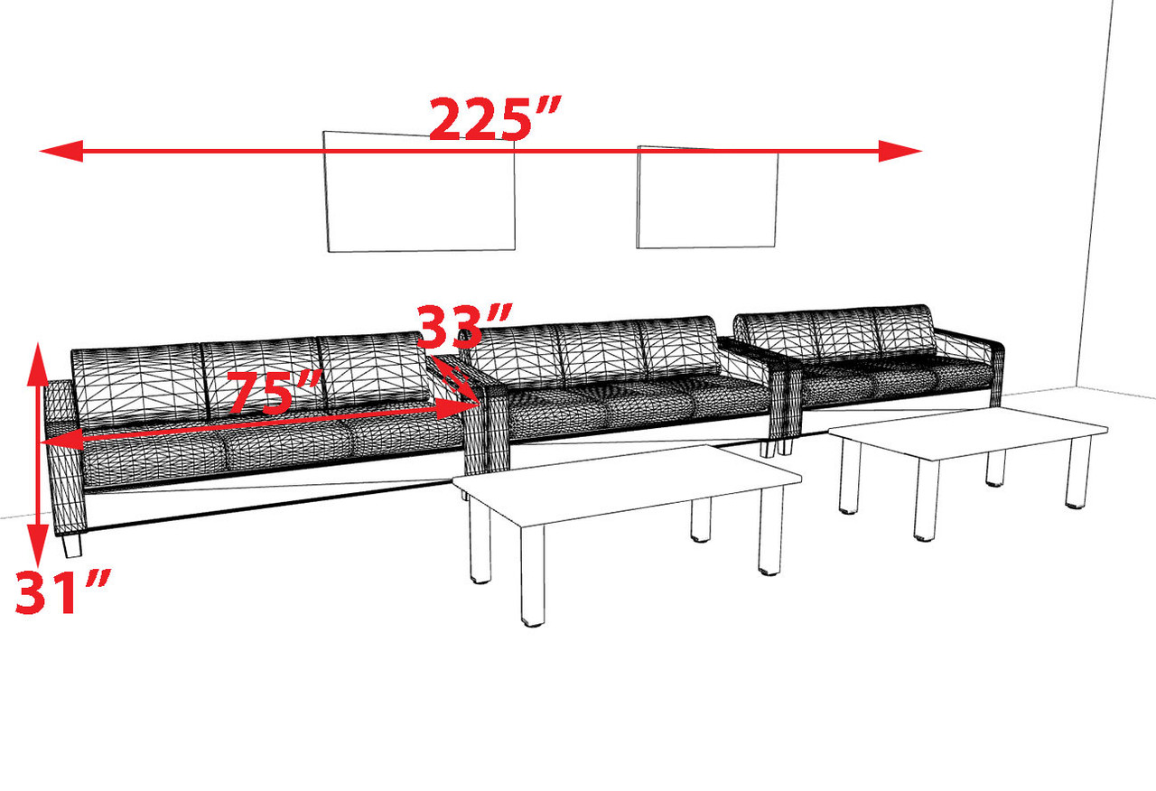 3pcs 9 Person Modern Office LeatherSoft SOFA Set, #OT-LOS-SW3