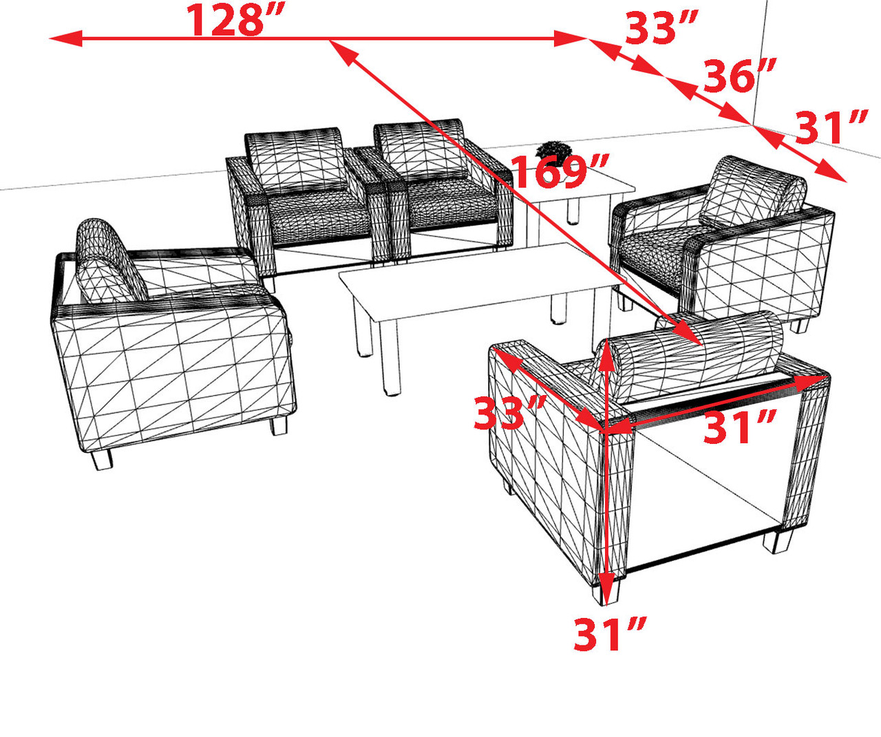 5pcs 5 Person Modern Office LeatherSoft CHAIR Set, #OT-LOS-CF4