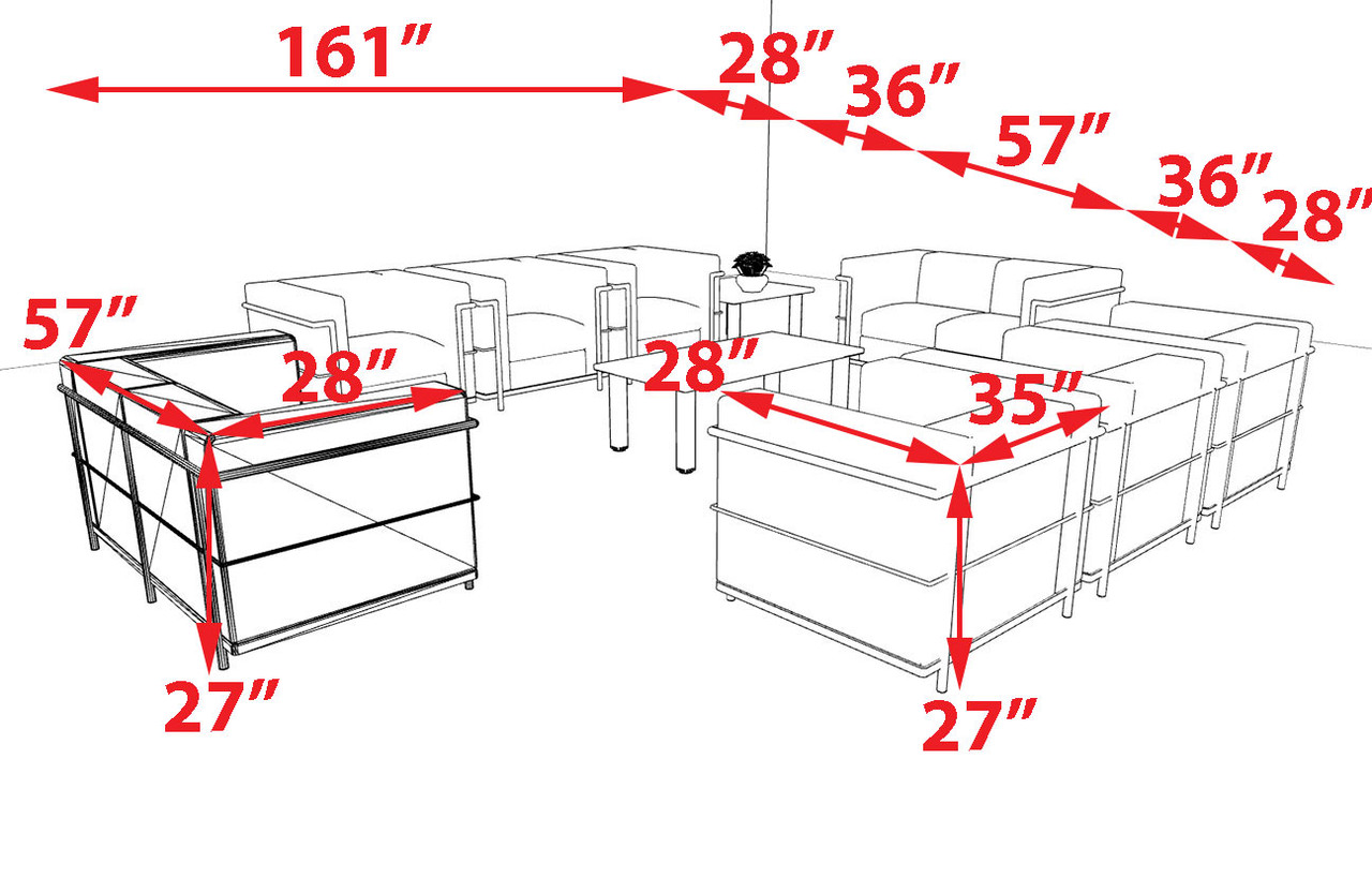 8pcs 10 Person Modern Office LeatherSoft CHAIR + LOVE Set, #UF-REG-CLF6-B