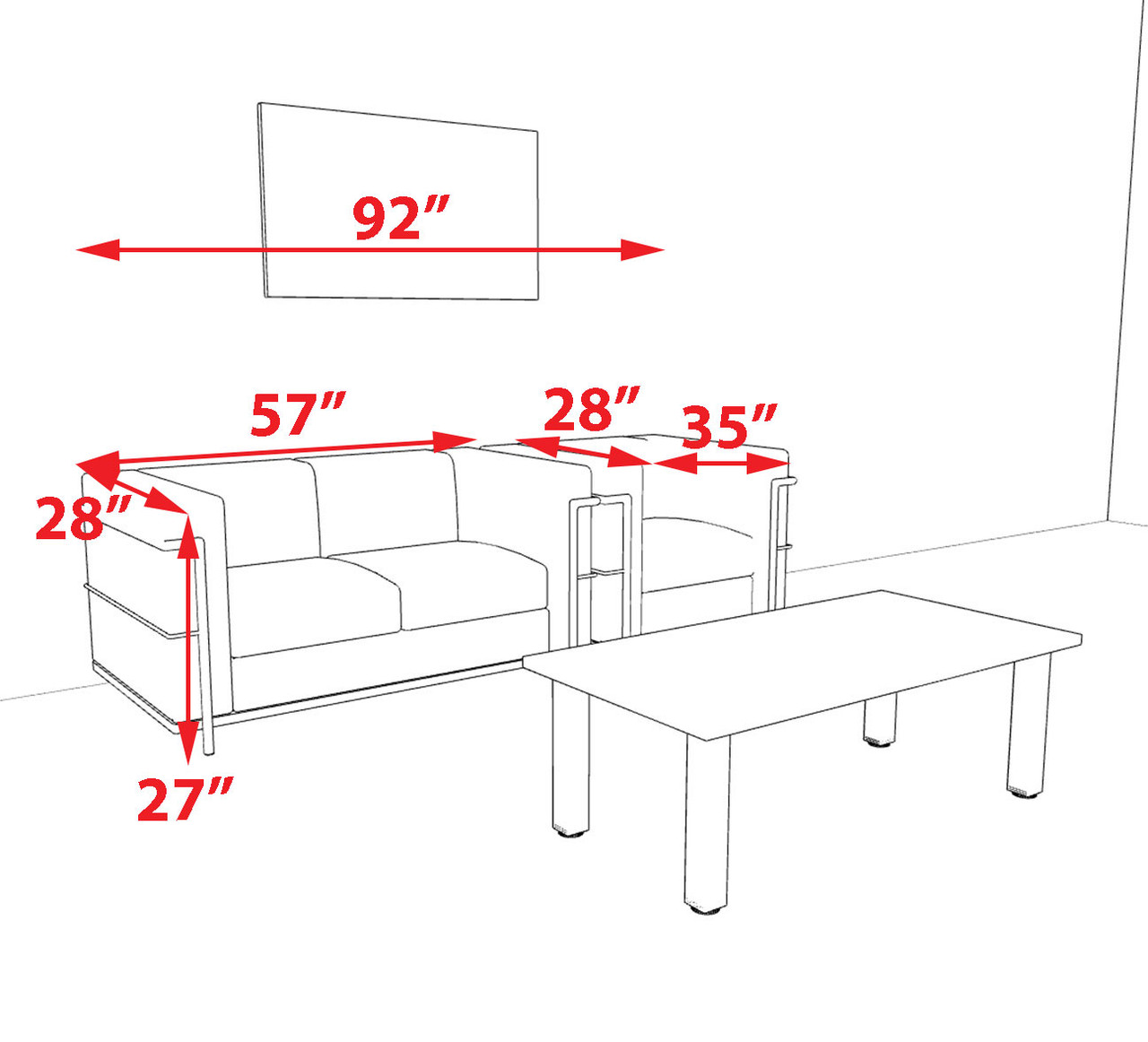 2pcs 3 Person Modern Office LeatherSoft CHAIR + LOVE Set, #UF-REG-CLW1-C