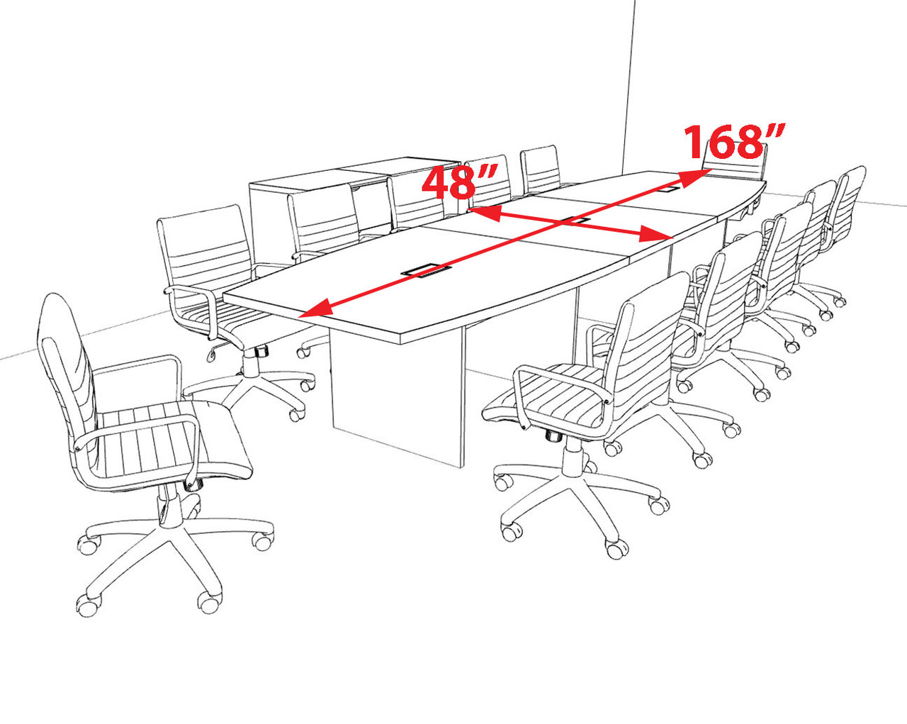 Modern Boat Shaped 14' Feet Conference Table, #OF-CON-C157