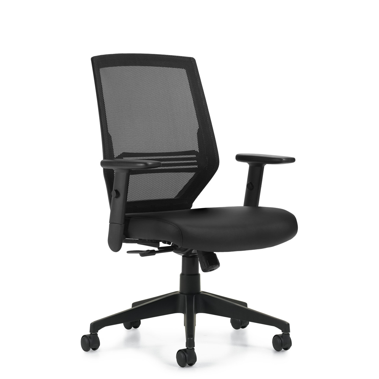 Mid Mesh Back Black Luxhide Cushion Office Chair, #OT-007