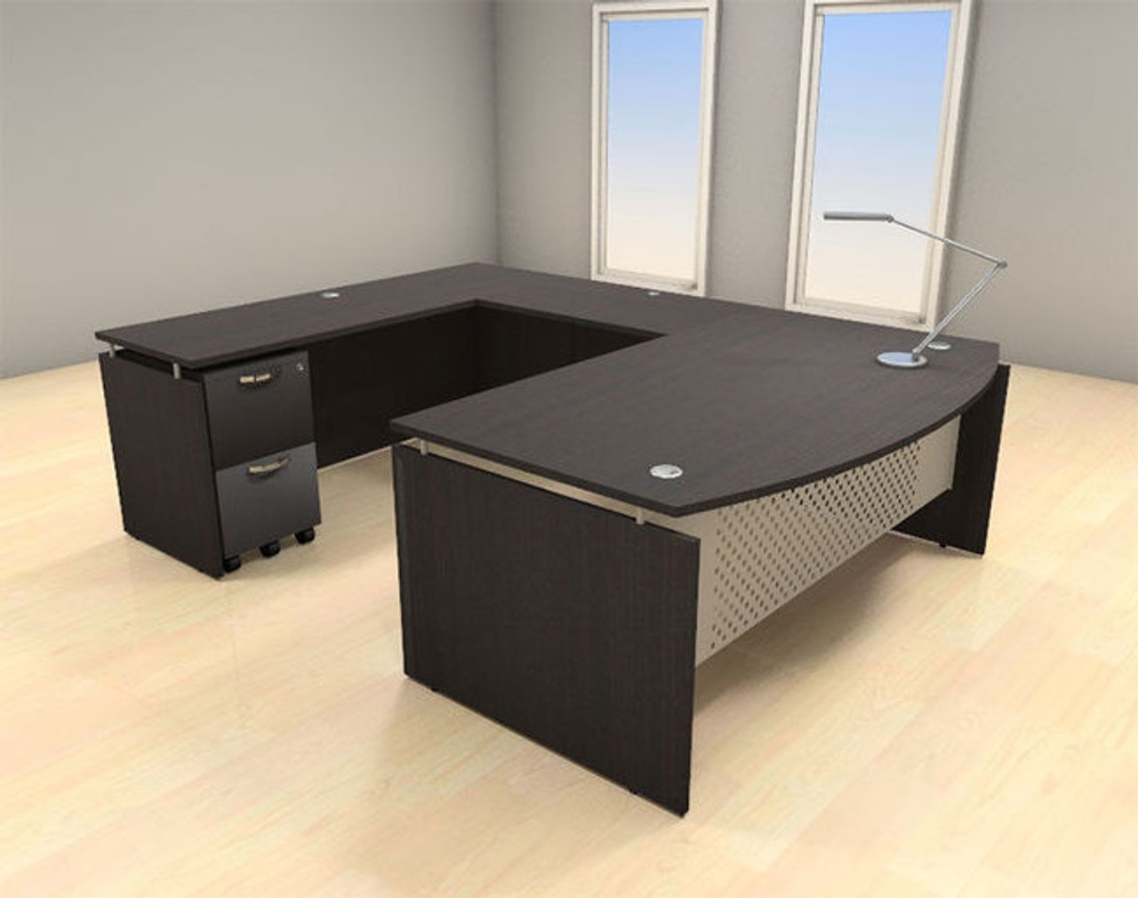 4pc U Shape Modern Contemporary Executive Office Desk Set, #AL-SED-U3