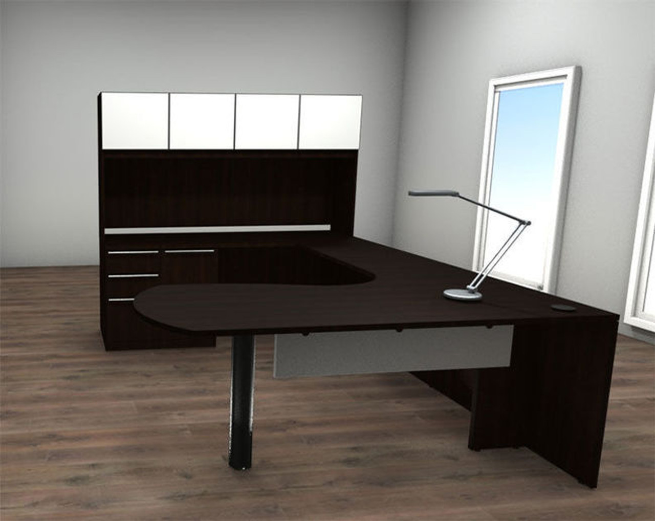 5pc U Shape Glass Door Modern Executive Office Desk Set, #CH-VER-U2