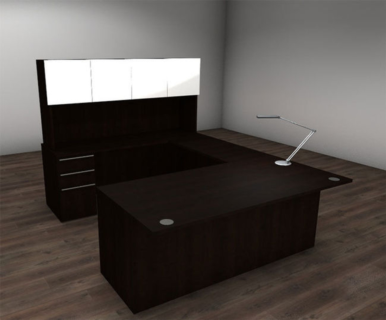 5pc U Shape Glass Door Modern Executive Office Desk Set, #CH-VER-U28