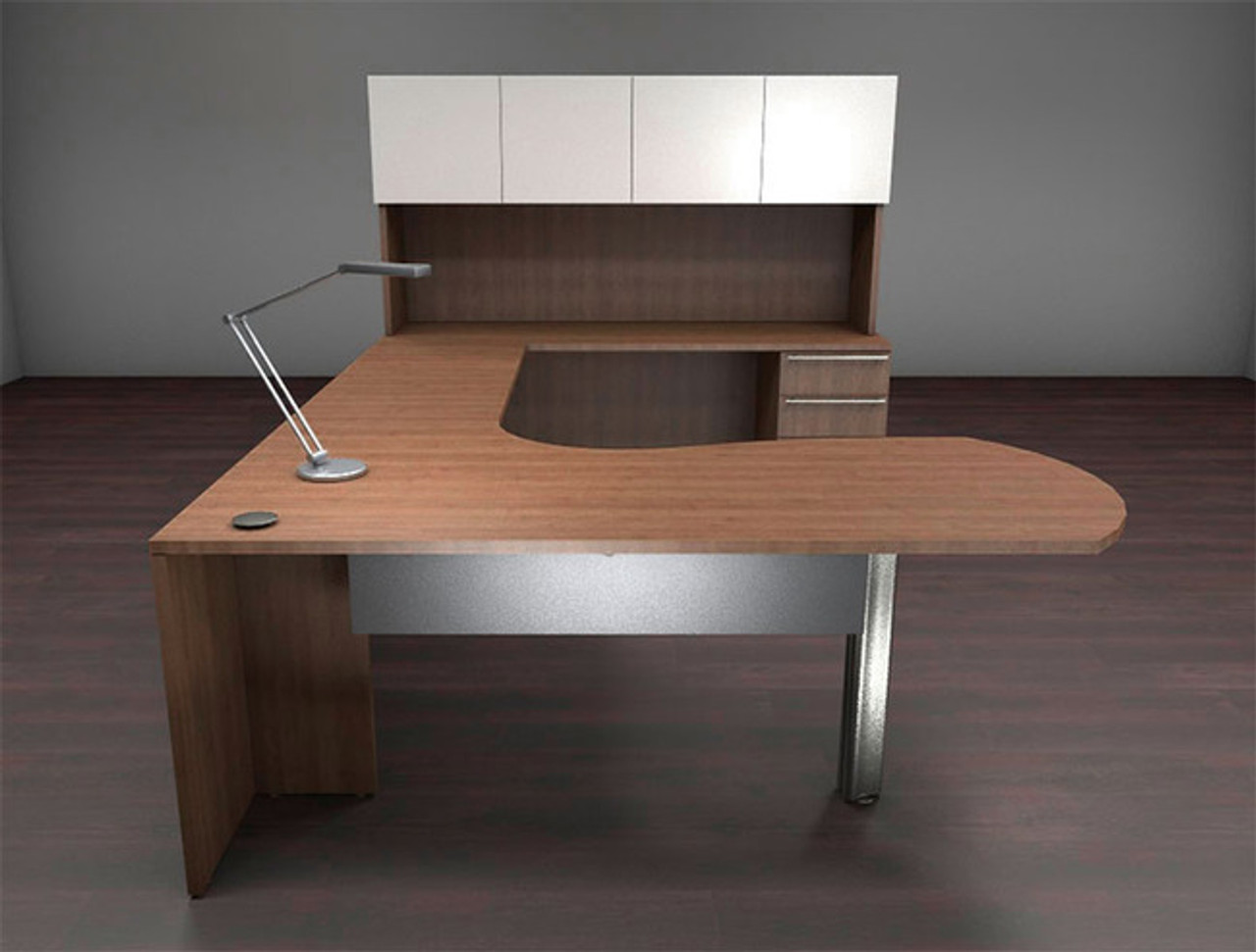 5pc U Shape Glass Door Modern Executive Office Desk Set, #CH-VER-U11