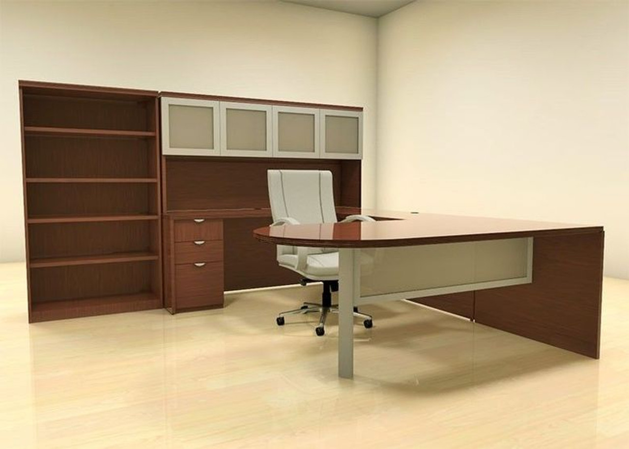 6pc U Shape Modern Contemporary Executive Office Desk Set, #CH-JAD-U33