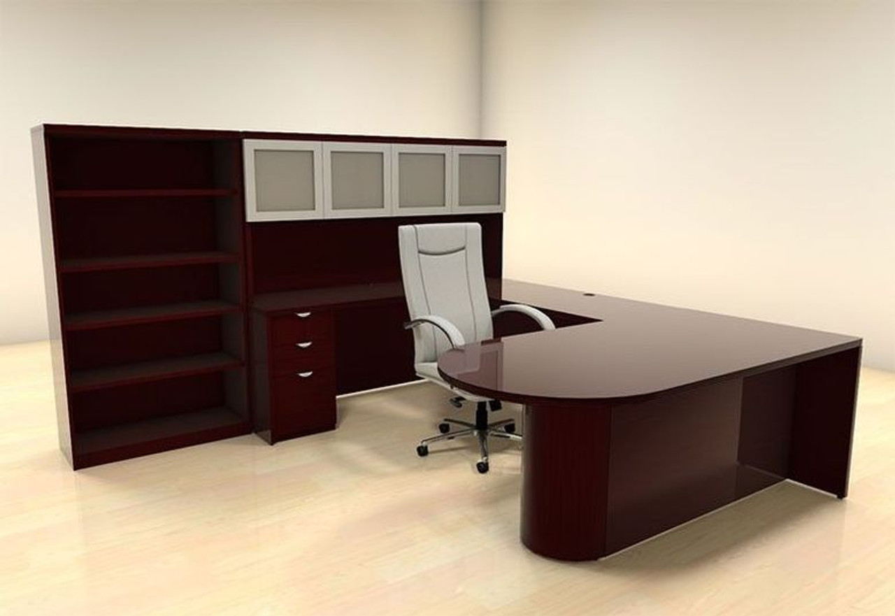 6pc U Shape Modern Contemporary Executive Office Desk Set, #CH-JAD-U26