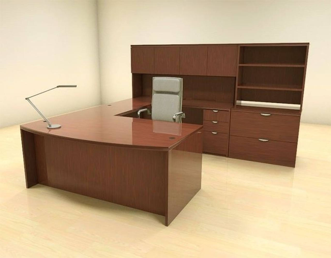 7pc U Shape Modern Contemporary Executive Office Desk Set, #CH-JAD-U5