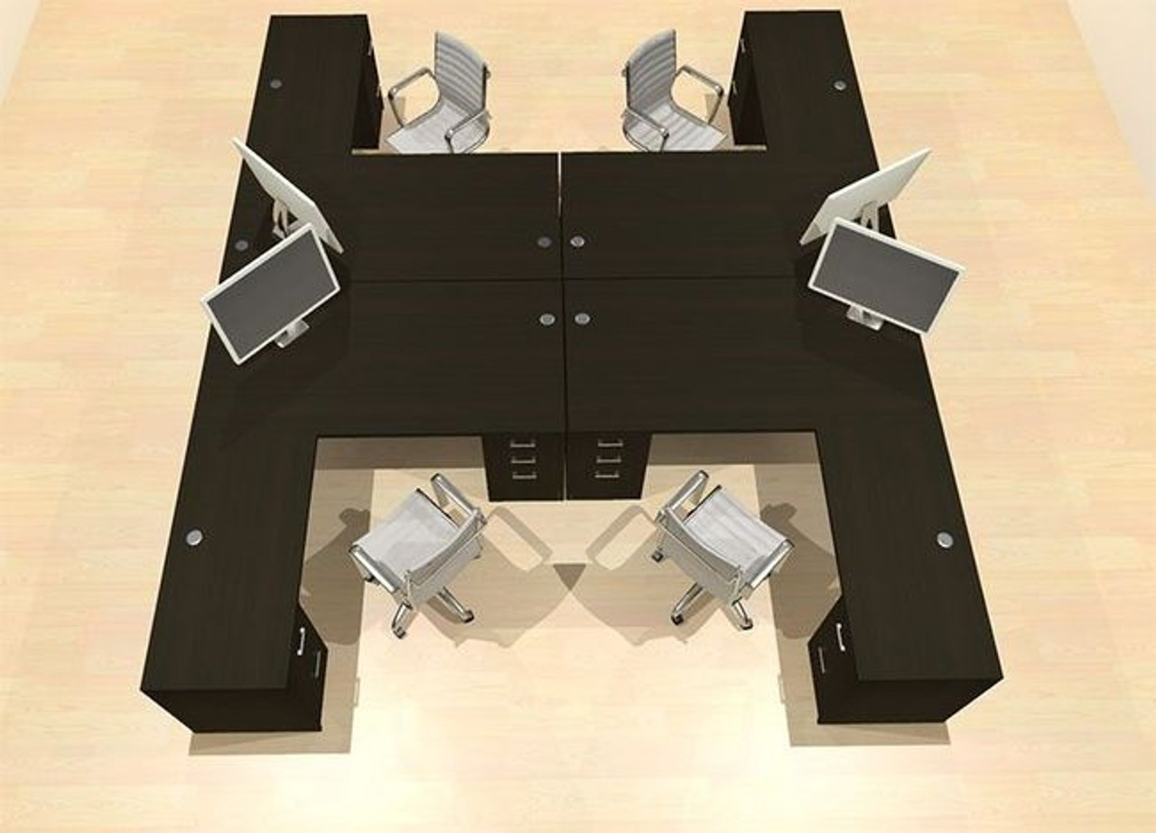Four Persons Modern Executive Office Workstation Desk Set, #CH-AMB-F22