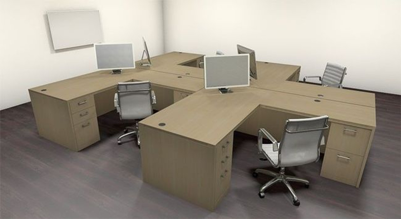 Four Persons Modern Executive Office Workstation Desk Set, #CH-AMB-S10