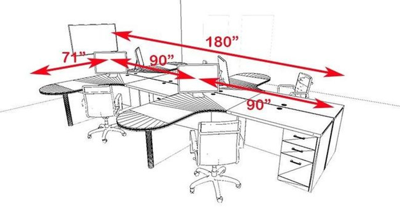 Four Persons Modern Executive Office Workstation Desk Set, #CH-AMB-S36