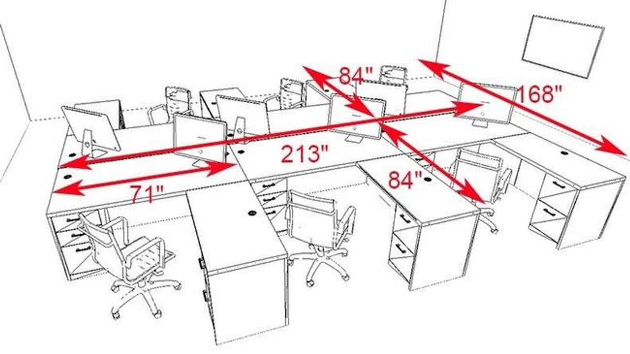 Six Persons Modern Executive Office Workstation Desk Set, #CH-AMB-F15